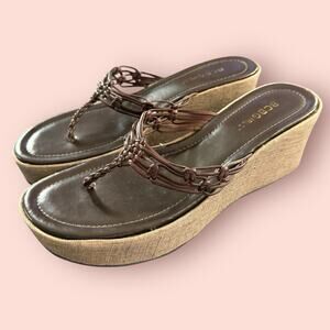 Vtg Sandals Sz 10 Y2k Brown Slip On Chunky Platform Boho Fairy Grunge High Heels